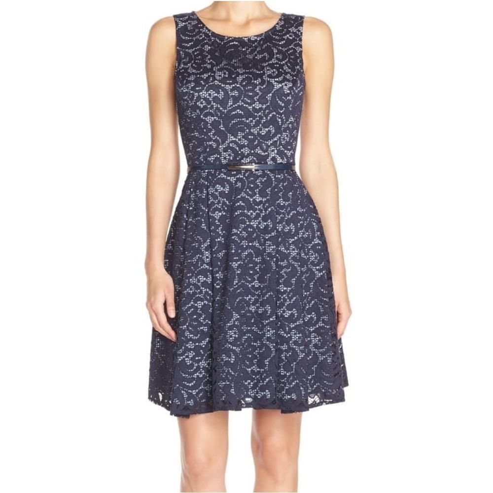 Gabby Skye Gingham & Lace Fit & Flare Dress
10
